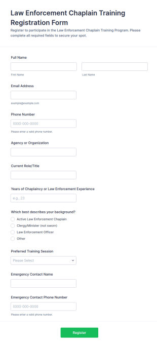 Law Enforcement Chaplain Training Registration Form Template