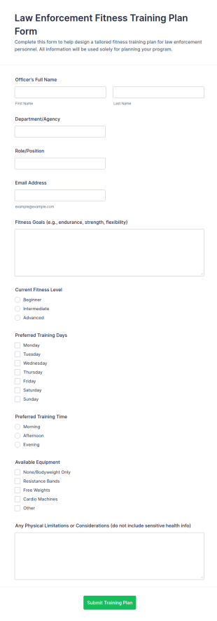 Law Enforcement Fitness Training Plan Form Template