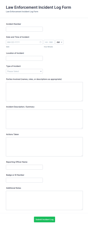 Law Enforcement Incident Log Form Template
