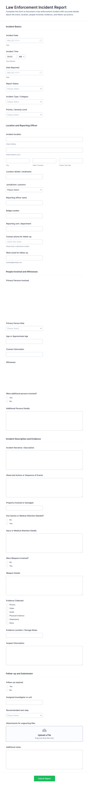 Law Enforcement Incident Report Form Template