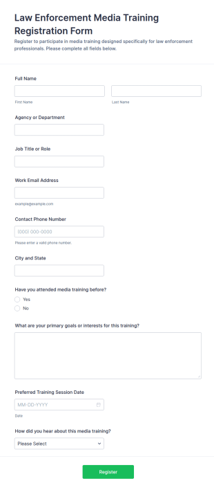Law Enforcement Media Training Registration Form Template