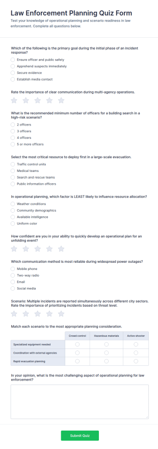 Law Enforcement Planning Quiz Form Template