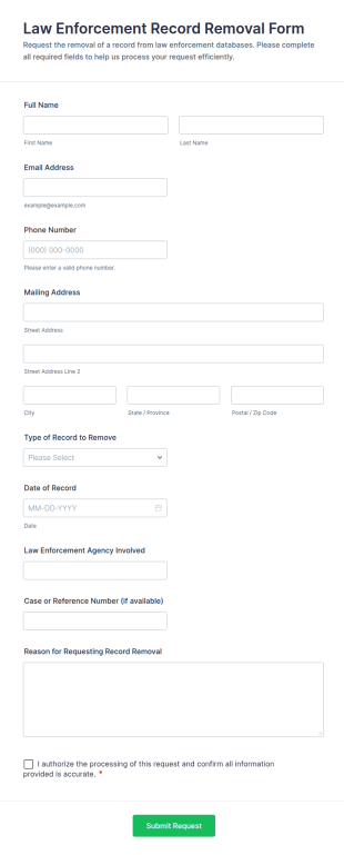 Law Enforcement Record Removal Form Template