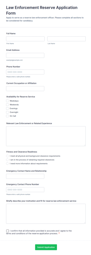 Law Enforcement Reserve Application Form Template