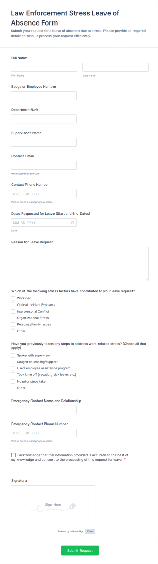 Law Enforcement Stress Leave Of Absence Form Form Template