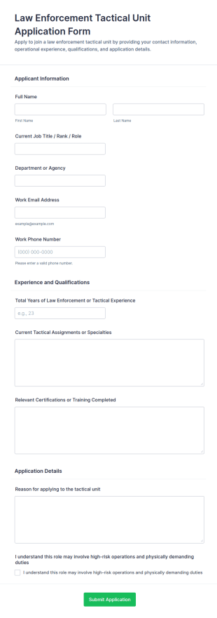 Law Enforcement Tactical Unit Application Form Template
