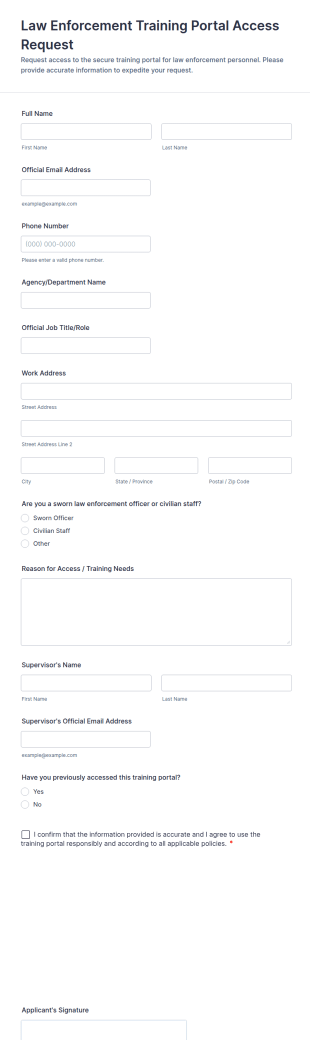 Law Enforcement Training Portal Access Request Form Template