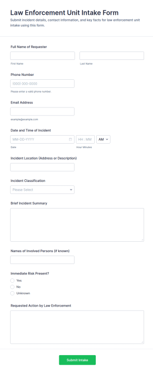 Law Enforcement Unit Intake Form Template