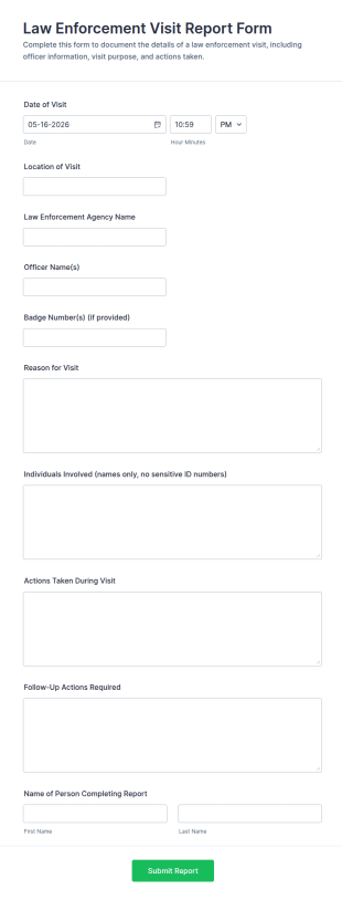 Law Enforcement Visit Report Form Template