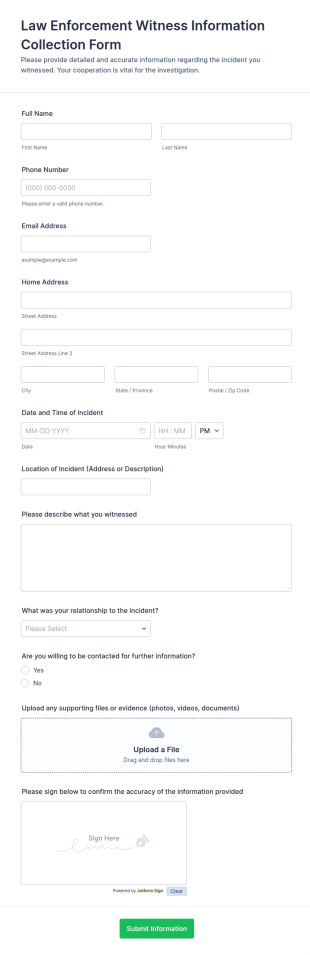 Law Enforcement Witness Information Collection Form Template