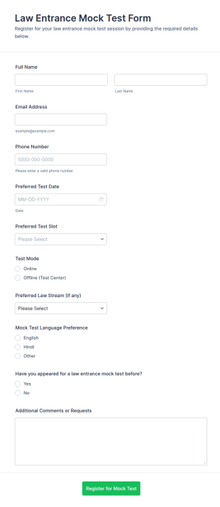 Law Entrance Mock Test Form Template