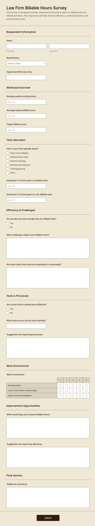 Law Firm Billable Hours Survey Form Template