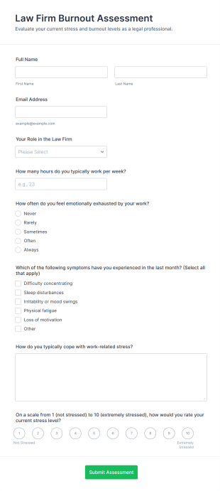 Law Firm Burnout Assessment Form Template