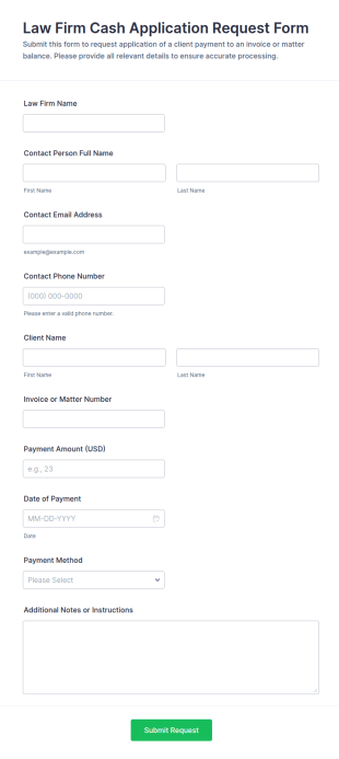 Law Firm Cash Application Request Form Template