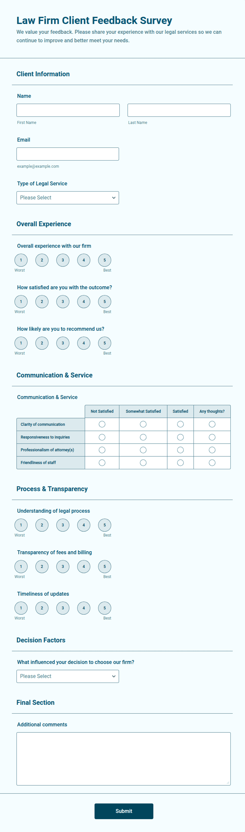 Law Firm Client Feedback Survey Form Template | Jotform