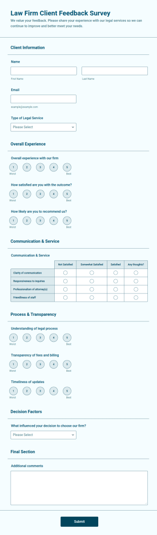 Law Firm Client Feedback Survey Form Template