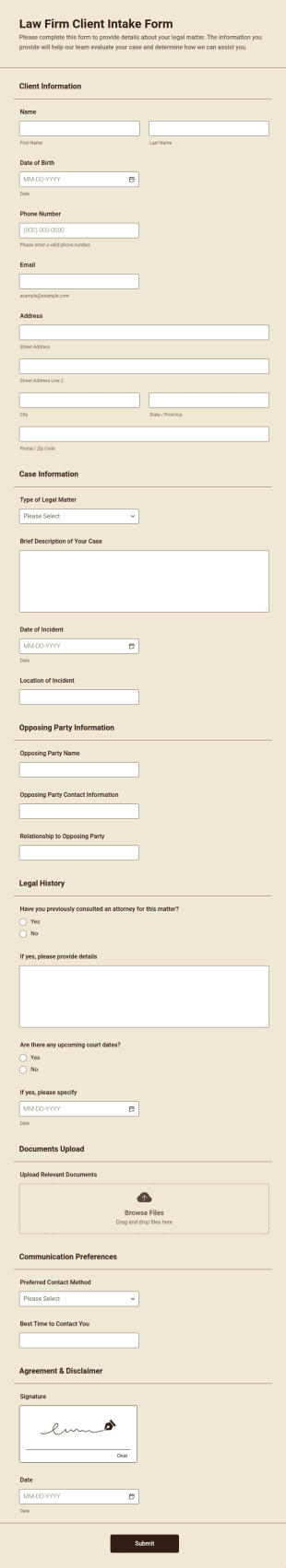 Law Firm Client Intake Form Template