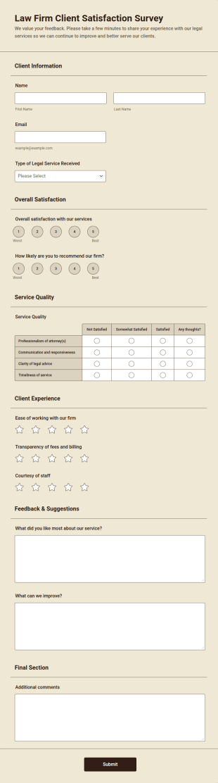 Law Firm Client Satisfaction Survey Form Template