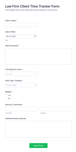 Law Firm Client Time Tracker Form Template