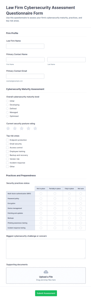 Law Firm Cybersecurity Assessment Questionnaire Form Template