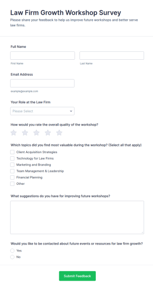 Law Firm Growth Workshop Survey Form Template