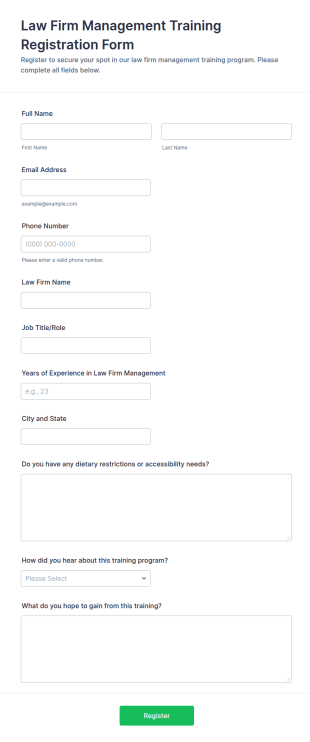 Law Firm Management Training Registration Form Template
