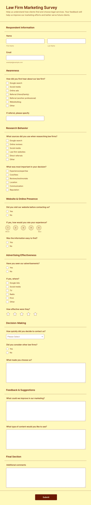 Law Firm Marketing Survey Form Template