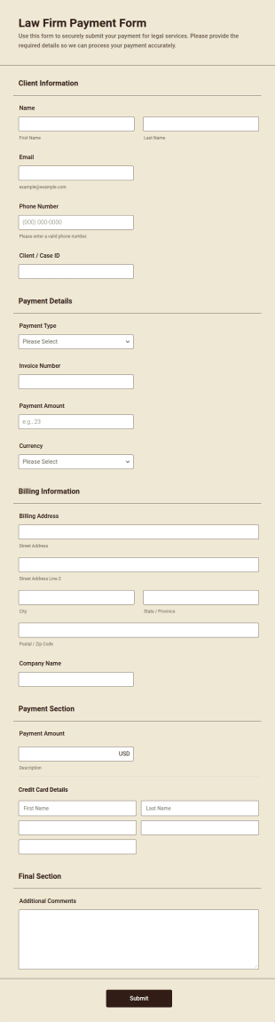 Law Firm Payment Form Template