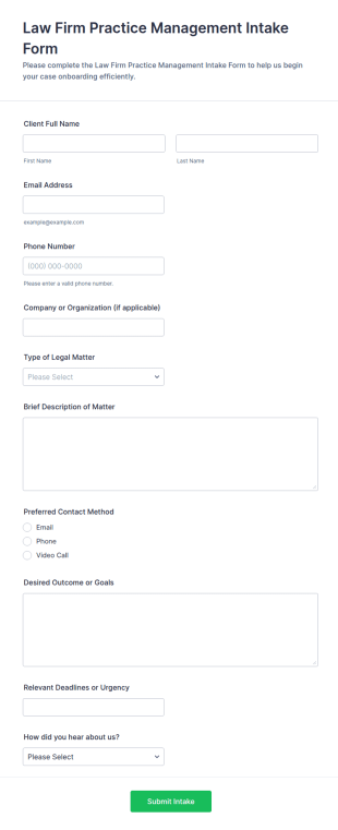 Law Firm Practice Management Intake Form Template