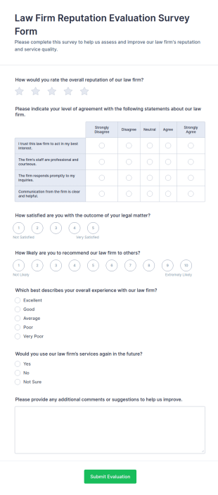 Law Firm Reputation Evaluation Survey Form Template