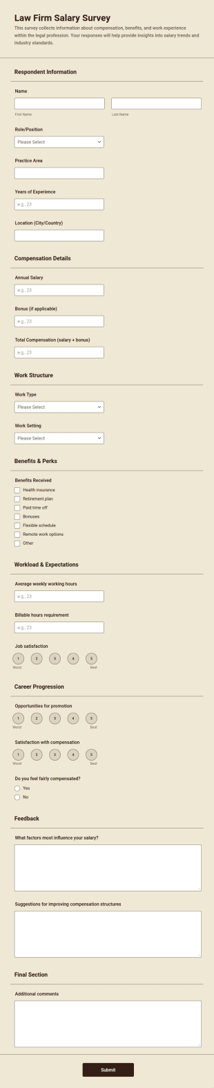 Law Firm Salary Survey Form Template