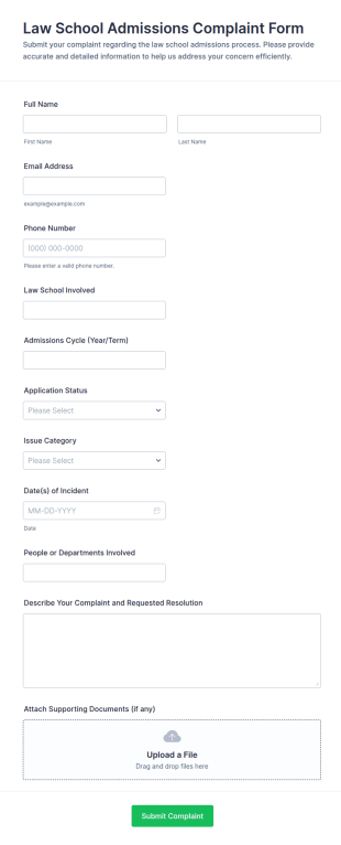Law School Admissions Complaint Form Template