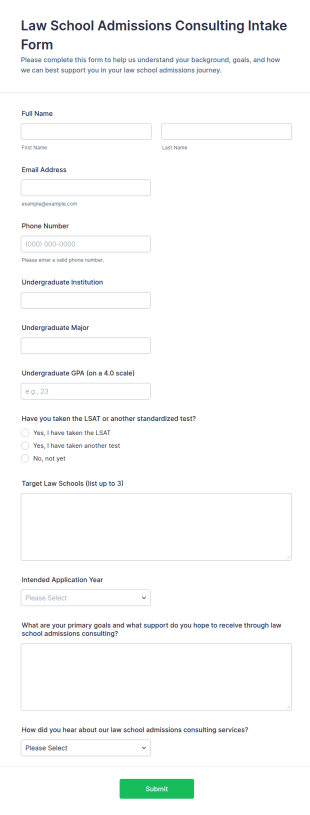 Law School Admissions Consulting Intake Form Template