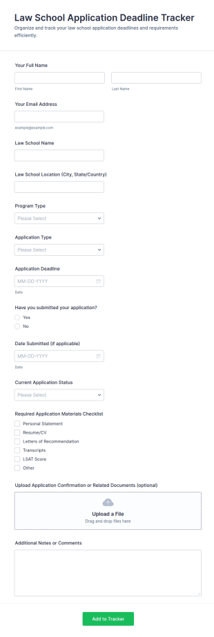 Law School Application Deadline Tracker Form Template