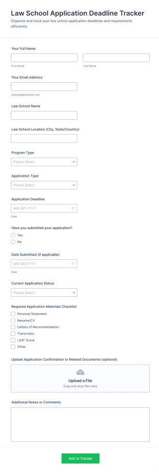 Law School Application Deadline Tracker Form Template