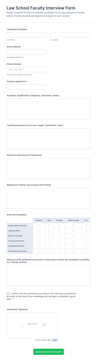 Law School Faculty Interview Form Template