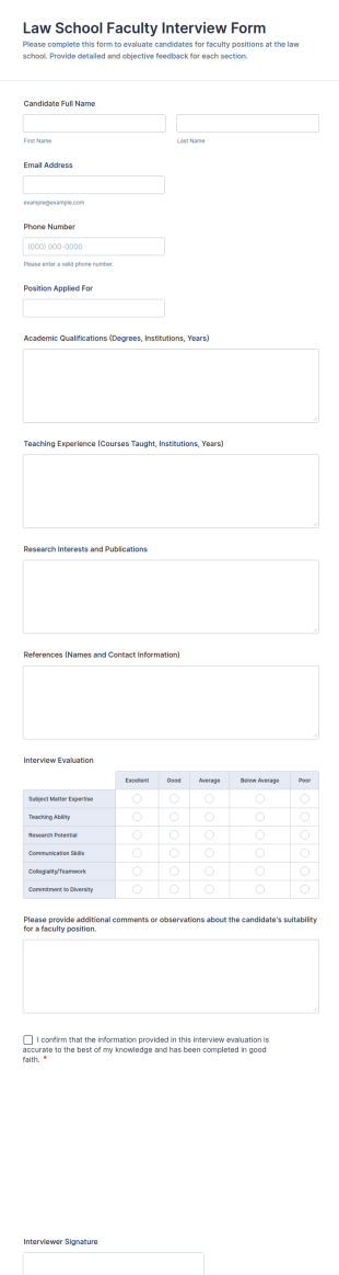 Law School Faculty Interview Form Template