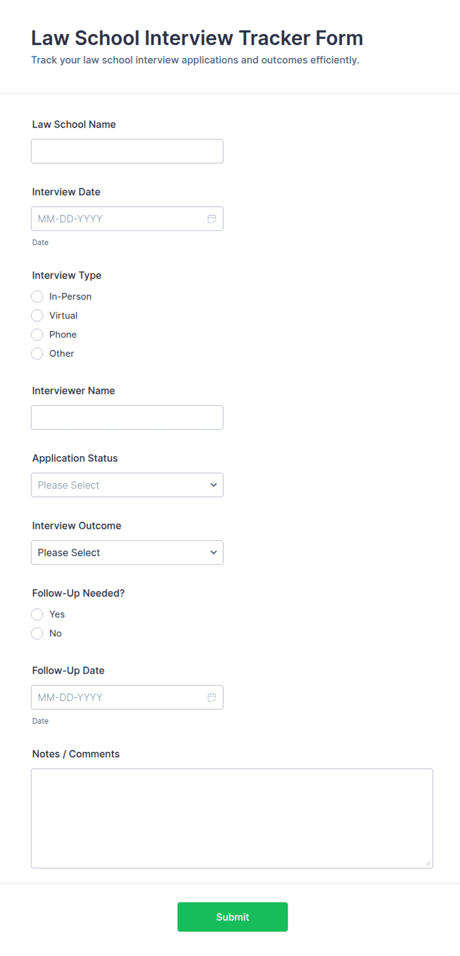 Law School Interview Tracker Form Template | Jotform