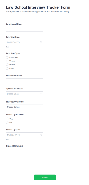Law School Interview Tracker Form Template