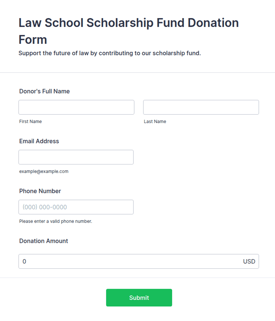 Law School Scholarship Fund Donation Form Template | Jotform