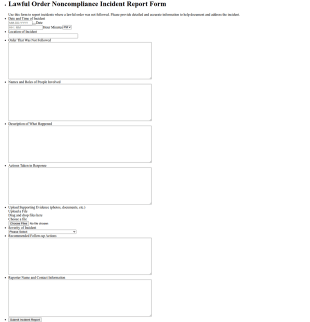 Lawful Order Noncompliance Incident Report Form Template