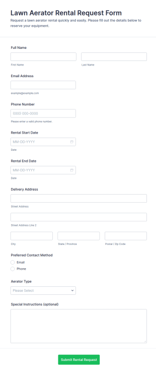 Lawn Aerator Rental Request Form Template