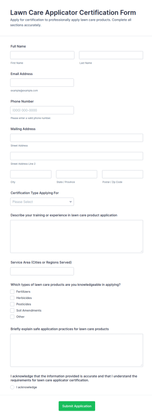 Lawn Care Applicator Certification Form Template
