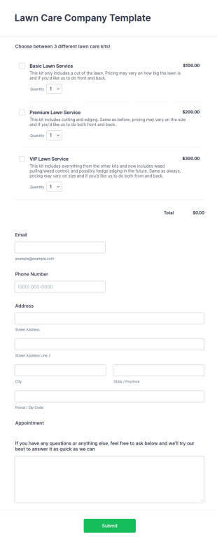 Lawn Care Service Form Template