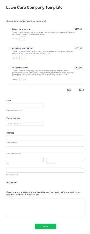 Lawn Care Service Form Template