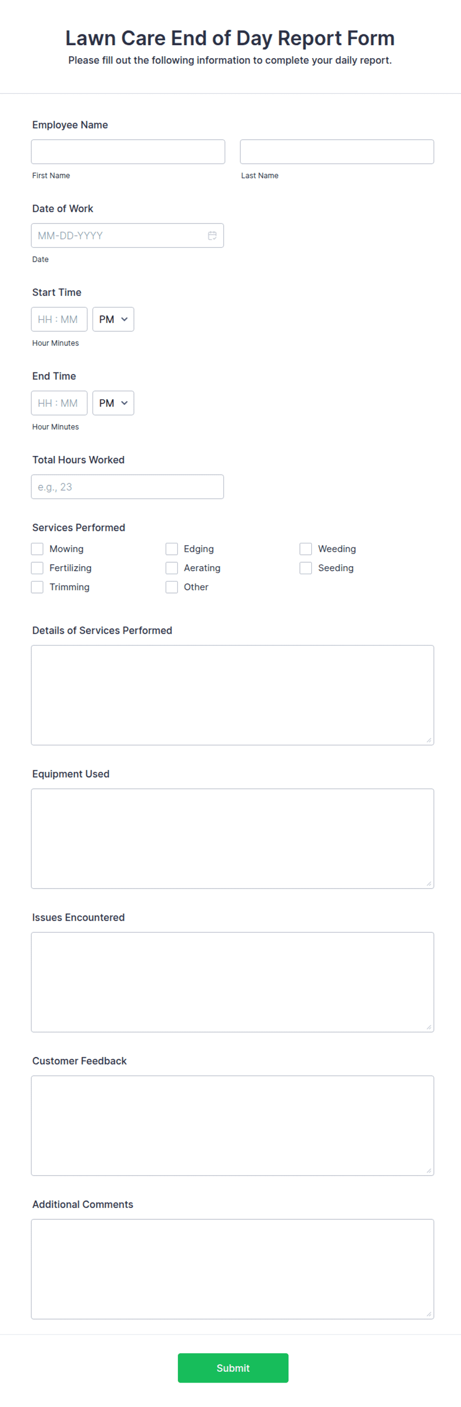 Lawn End of Day Form Template | Jotform