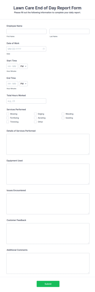 Lawn End Of Day Form Template