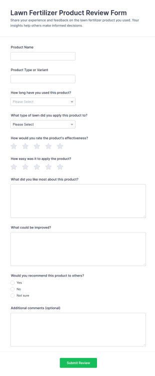 Lawn Fertilizer Product Review Form Template