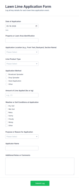 Lawn Lime Application Log Form Template