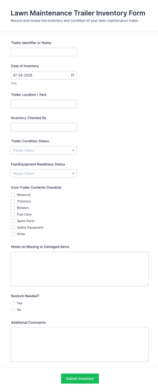 Lawn Maintenance Trailer Inventory Form Template